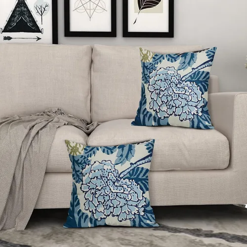 Vista 7 de Sweetshow Juego de 2 fundas de almohada florales de color azul marino de 16 x 16 pulgadas, fundas de almohada cuadradas de lino con estampado