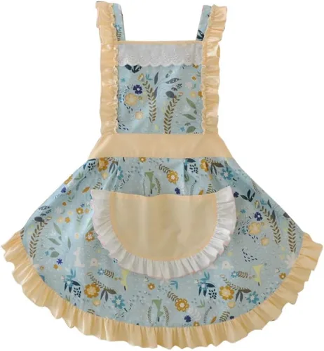 Vista 23 de CRB Fashion Delantal para mujeres para cocinar y hornear Delantales de chef de cocina para damas, mujer, con bolsillo Flor de melocotón azul Lgt