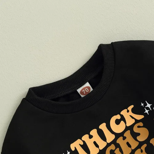 Vista 4 de Conjunto de 2 piezas de sudadera de manga larga para bebé, niño y niña, con cintura elástica, conjunto de 2 piezas