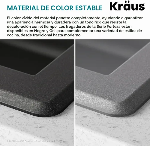 Vista 11 de Kraus Forteza - Fregadero de cocina de doble seno 50/50 de granito de instalación empotrada/sobre encimera, 33 pulgadas, color negro (KGD-52BLACK)