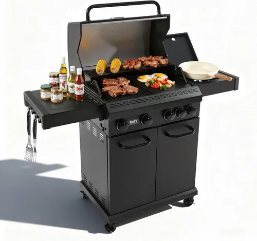 Vista 10 de Parrilla de gas propano de 28 pulgadas para exteriores con 3 quemadores de 36,000 BTU, parrilla de gas portátil de acero con recubrimiento en polvo
