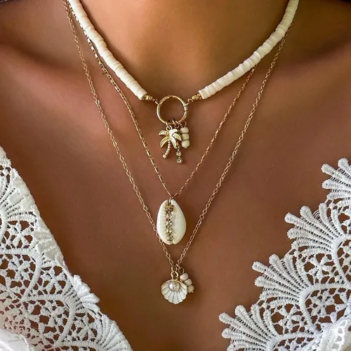 Vista 2 de Collar de concha marina de Your Always Charm para mujer, collar de concha ajustable con capas de encanto de concha marina para mujer, atuendos