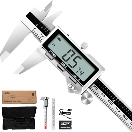 Vista 8 de Calibres recargables de 6 pulgadas, calibrador digital de acero inoxidable, micrómetro electrónico con pantalla LCD grande, conversión
