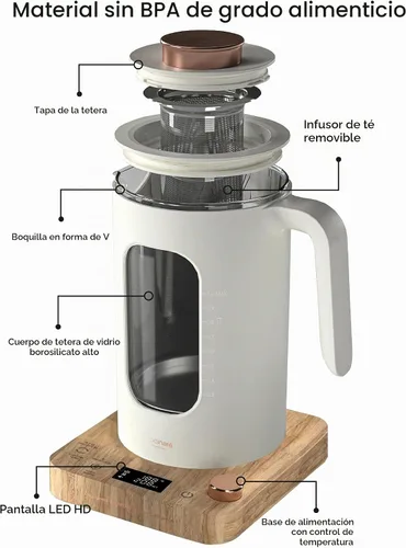 Vista 3 de INTASTING Hervidor de té eléctrico, hervidor eléctrico con infusor de té, control de temperatura de perilla de ±1 ℉, vidrio sin BPA, calentamiento