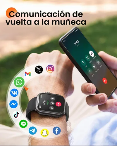 Vista 4 de Relojes inteligentes para mujeres y hombres, reloj inteligente HD de 1.85 Negro