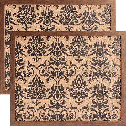 Vista 8 de Craig Frames Tablón de anuncios decorativo de corcho, 18.5 x 23 pulgadas, marco negro con patrón de flor de lis, juego de 2