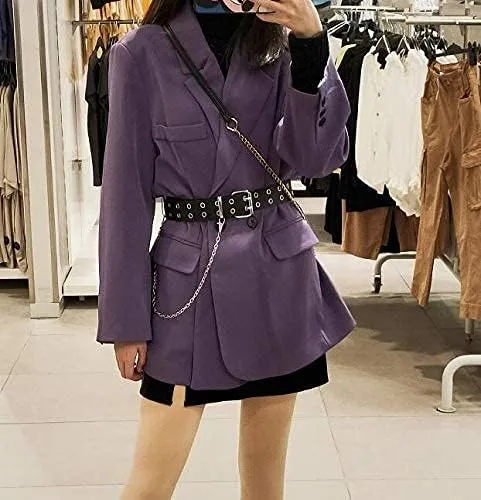 Vista 2 de INOGIH Cinturón de cuero con doble ojal con cadena para mujer, vestidos de jeans