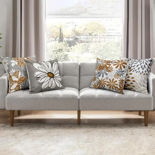 Vista 2 de Baidast Juego de 4 fundas de almohada decorativas marrones de 18 x 18 pulgadas, color marrón y gris, fundas de almohada modernas de lino