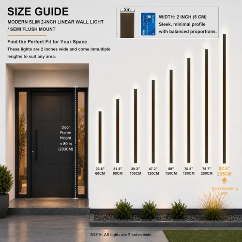Vista 2 de Juego de 2 luces de pared para exteriores de 92.5 pulgadas, 3000-6000 K, apliques de pared modernos lineales IP65, impermeables, 3CCT seleccionables