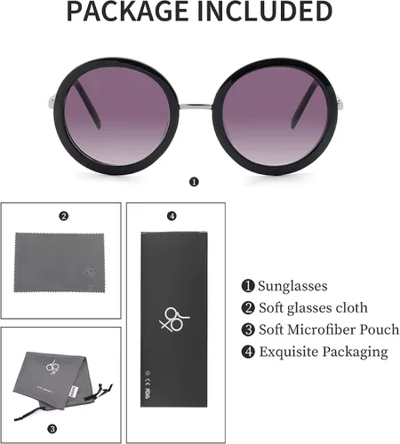 Vista 4 de JOOX Gafas de sol redondas para mujer, gafas de sol clásicas estilo retro, 100% protección UV