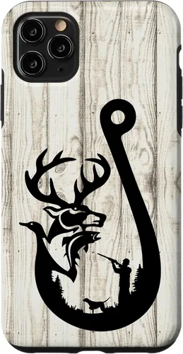 Vista 13 de iPhone 16 blanco rústico vintage pesca y caza pato ciervo gancho caso