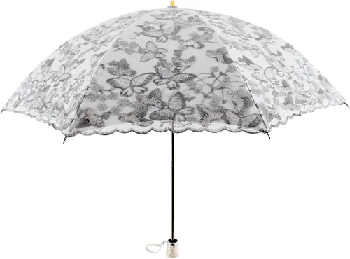 Vista 179 de Honeystore Sombrilla bordada con flor 3D plegable UV con encaje clásico