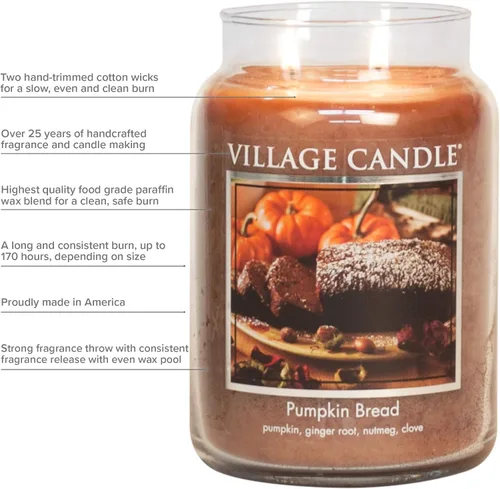 Vista 2 de Village Candle vela aromática de calabaza, 26 onzas, en frasco de vidrio, grande