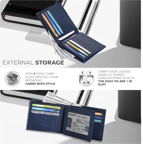 Vista 4 de Carteras RFID delgadas para hombres - Cartera de bolsillo frontal de piel genuina