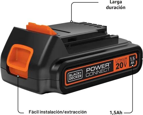 Vista 3 de BLACK+DECKER Batería 20V MAX, Batería de Iones de Litio 1.5Ah, Tiempo de Funcionamiento Extendido, Compatible con Herramientas, Equipo