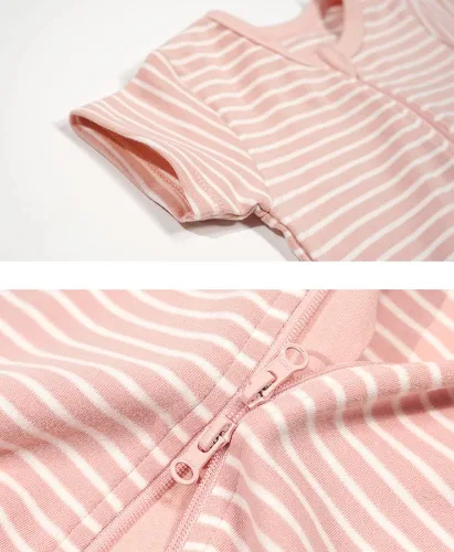 Vista 3 de Teach Leanbh Paquete de 2 pijamas de algodón con cremallera de 2 vías, manga corta, sin pies, para dormir y jugar