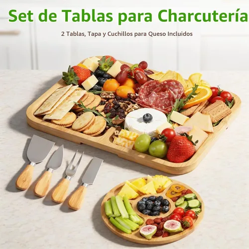 Vista 5 de SAKAMOSH Tabla de embutidos portátil con tapa, juego de 2 tablas
