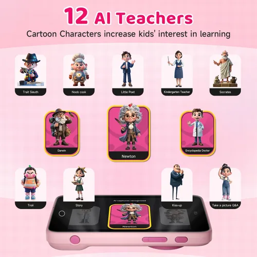 Vista 4 de AI Kids Digital Camera 50MP 32G WiFi Learning Camera, Why&How Library-Pink