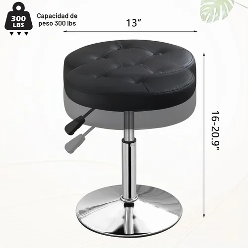 Vista 3 de Taburete Otomano Giratorio Silla para Sala de Maquillaje Taburete para Silla de Tocador Altura Ajustable Cuero Sintético Negro Negro 1