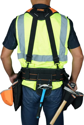 Vista 7 de KUNN Cinturón de herramientas con tirantes, delantal combinado de cinturón Pro Framer (bolsa extraíble y cinturón de cintura) con múltiples