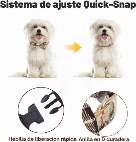 Vista 5 de Juego de arnés para perro con correa y collar de corbatín - Arnés para cachorro a cuadros beige, a prueba de escape, chaleco ajustable sin tirones
