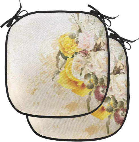 Vista 40 de Lunarable Floral Chair Cushion Pad, Flower Petal with Oriental Detail Culture Design, Seat Padding for Kitchen & Patio with Anti-Slip Backing