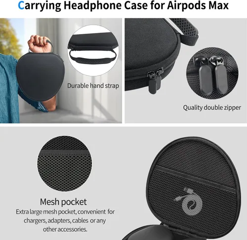 Vista 5 de Funda rígida para AirPods Max con modo de sueño, funda de transporte para auriculares con almohadillas de silicona para AirPods