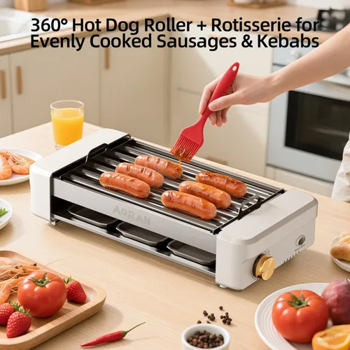 Vista 5 de AORAN - Parrilla eléctrica para interiores sin humo, parrilla de encimera de 800 W con platos de cocina antiadherentes extraíbles y estante