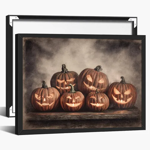 Vista 30 de Bonito arte de pared de gato negro de Halloween, divertido póster de lienzo de luna llena con ojos amarillos y cita de Feliz Halloween