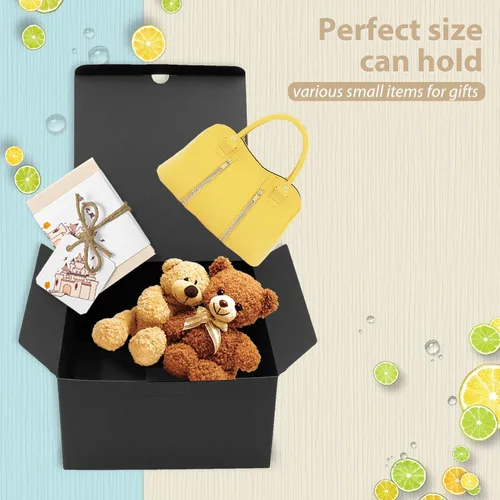 Vista 5 de opaprain Paquete de 10 cajas de regalo negras de 6 x 6 x 4 pulgadas con tapa, papel reciclable adecuado para bodas, festivales, regalos, graduación