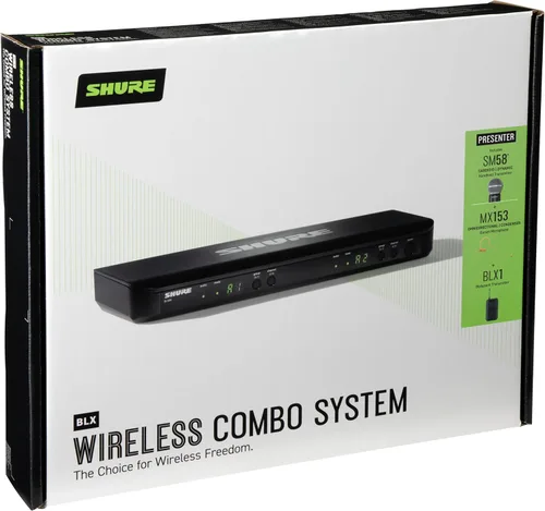 Vista 2 de Shure BLX1288/MX153 Sistema de rendimiento inalámbrico de doble canal, banda H9 (512-542 MHz) - Receptor BLX88, portátil SM58 y auriculares MX153