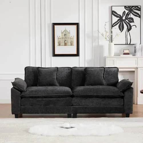 Vista 57 de Sofá seccional modular, sofá seccional en forma de L de 76.7 pulgadas con otomana móvil, cómodo loveseat de chenilla nube con reposabrazos