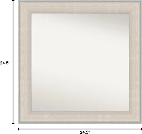 Vista 6 de Amanti Art Espejo de baño blanco para sobre el fregadero, 25 x 25 pulgadas, espejo de tocador cuadrado blanco y plateado, marco de madera de cabaña