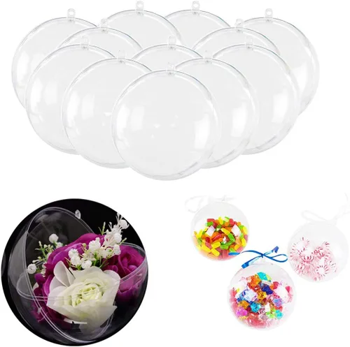 Vista 2 de 24 unidades de bolas de plástico acrílico transparentes rellenables, bolas transparentes de bricolaje para adornos de árbol de Navidad, decoraciones