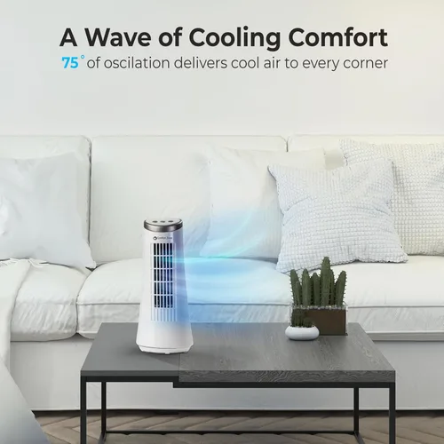 Vista 3 de Ventilador de torre de escritorio oscilante Comfort Zone de 12 pulgadas Ultra-Slim Bladeless Design, 2 Speeds, Electronic Touch Controls, Carry