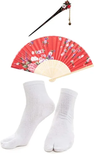 Vista 7 de Conjunto de calcetines con diseño de palo de pelo Tabi para mujer, estilo kimono de baile japonés de anime