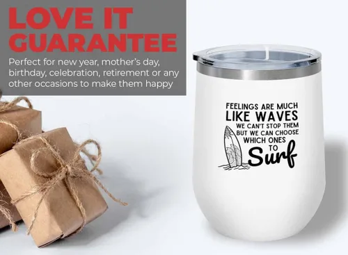 Vista 5 de Surfing White Edition Wine Tumbler 12oz - Feelings like waves - Surfing Enthusiast Gifts Water Sport Surfboard Athletics Hobby Beach Sea Windsurf
