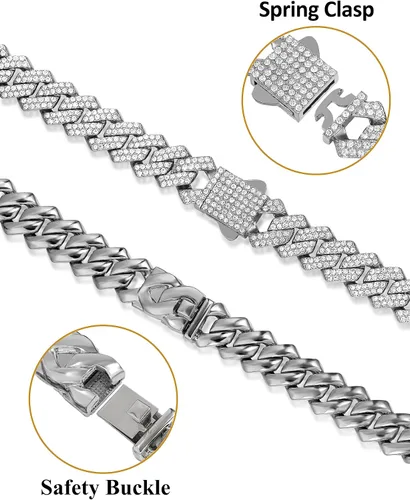 Vista 8 de WKTYCCT 2 cadenas de eslabones cubanos para hombres y mujeres, collares cubanos de Miami, oro y plata de 0.55 pulgadas (0.551 in), juego de collar