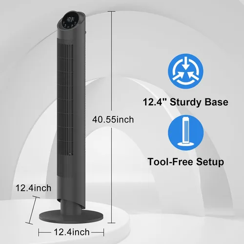 Vista 2 de hykolity Ventilador de torre para dormitorio, ventilador oscilante de 90°, ventilador de piso ultra silencioso de 28 dB con control remoto