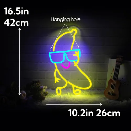 Vista 4 de Letrero de neón de plátano bailarín, luz de neón de plátano, letrero con luz LED para decoración de pared, regulable para arte de pared