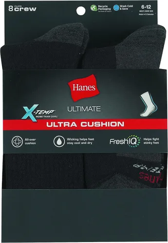Vista 23 de Hanes Calcetines acolchados Max para hombre, absorben la humedad con control de olores, paquete múltiple