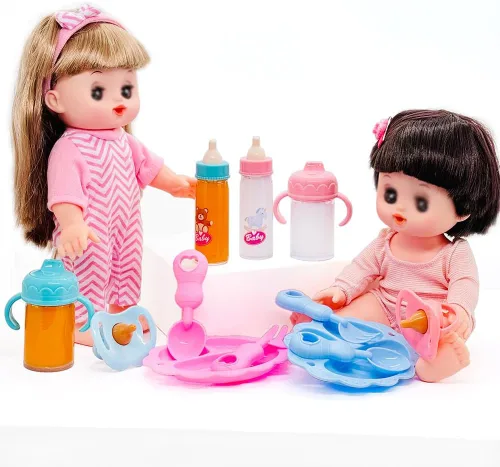 Vista 5 de Accesorios para muñecas de bebé, juego de botellas mágicas de jugo de leche que desaparecen, tazas para sorber con chupetes, cuenco, cucharas