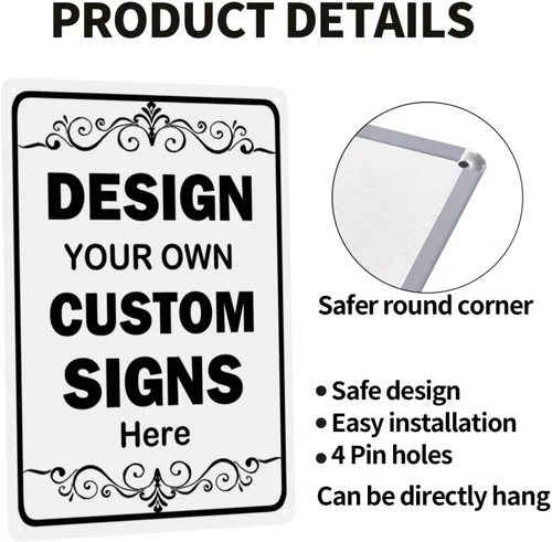Vista 4 de Letreros personalizados para añadir tu texto, imagen, logotipo, letreros metálicos personalizados para negocios, lugar de trabajo, oficina, hogar