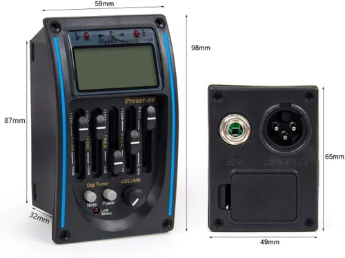 Vista 3 de Afinador de pastilla de preamplificador de guitarra acústica, 5 bandas PRENER-PM, ecualizador, sintonizador de pastilla piezoeléctrica con micrófono
