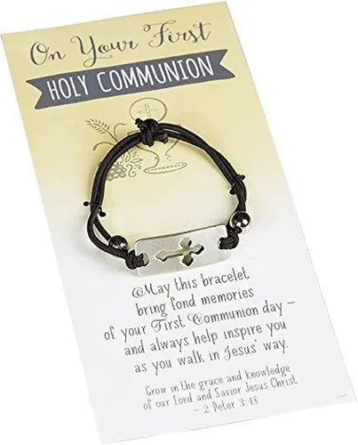 Vista 2 de Stretch Bracelet with Silver Cross Charm - Gift for First Holy Communion, Baptism, Confirmation, or Christening, Religious Jewelry, One Size Fits