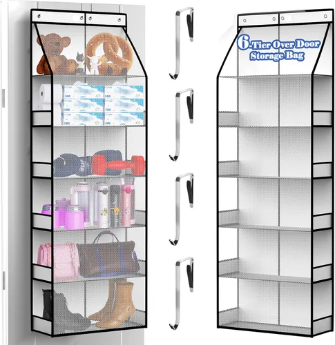 Vista 14 de PAULONE 1 paquete de organizador resistente para puerta, 6 grandes + 12 bolsillos de malla con capacidad de 40.4 kg, almacenamiento colgante que