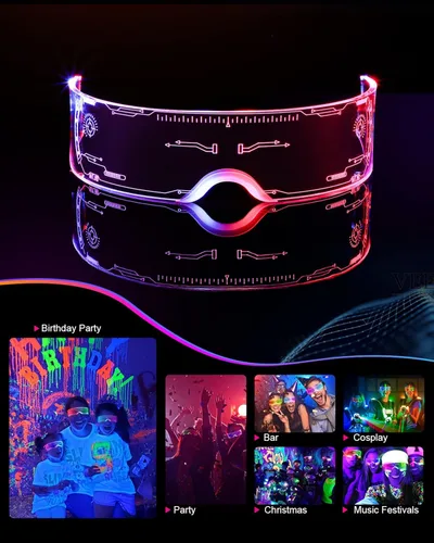 Vista 8 de JIMIMORO Gafas de sol Cyberpunk futuristas para rave, cosplay, fiesta, niños y adultos
