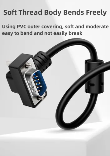 Vista 4 de DB9 macho a hembra RS232 Cable serial, doble ángulo recto 90 grados 9 pines COM extensión de puerto para PC, industrial, CNC y sistemas POS Niquelado