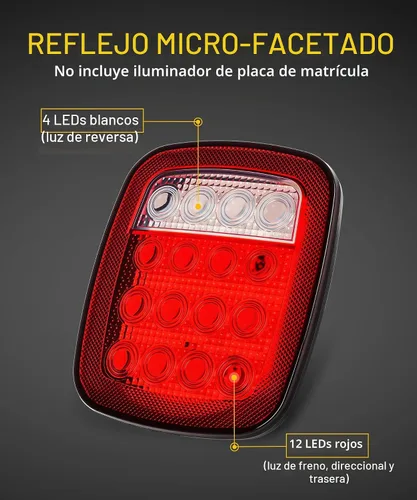 Vista 2 de Partsam 2 luces universales de 16 LED de parada trasera, señal de giro de reserva de freno inverso, luces de marcador de liquidación rojo/blanco