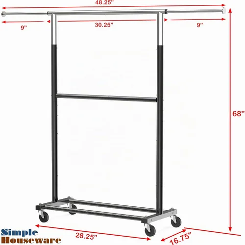 Vista 7 de Simple Houseware - Perchero ajustable de doble barra, color negro